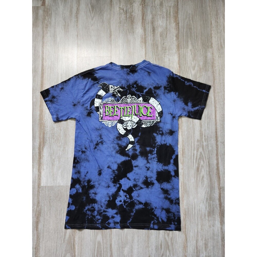 Beetlejuice Graphic Tee Shirt Black Blue Tie Dye Dual Sided Print Mens S EUC - Picture 6 of 7